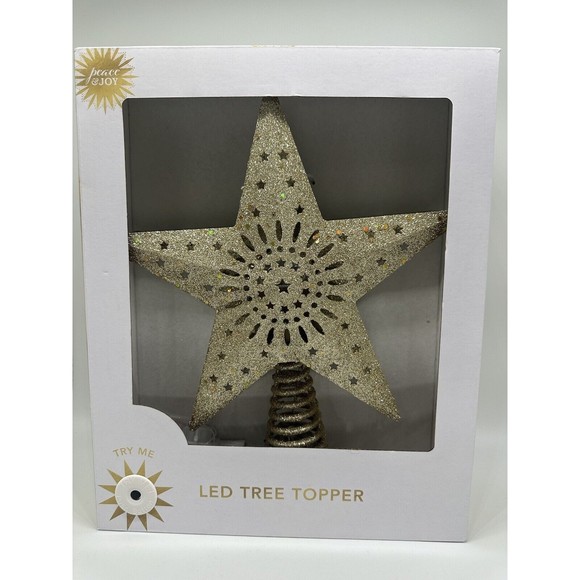 NEW Christmas Tree Star Topper LED Rainbow Lights Gold Glitter Peace & Joy 10" - Picture 3 of 9